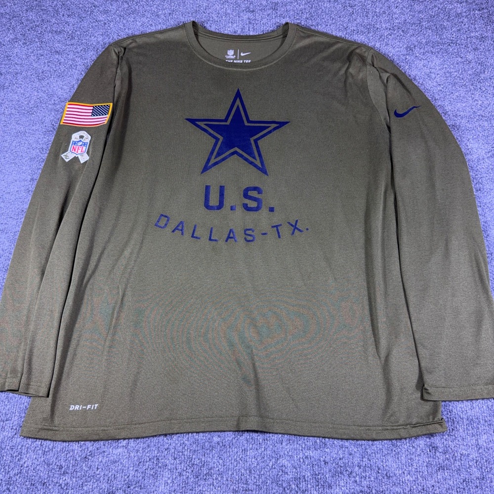 Nike Dallas Cowboys Salute to Service Dri-Fit Long Sleeve Shirt Olive Green XL